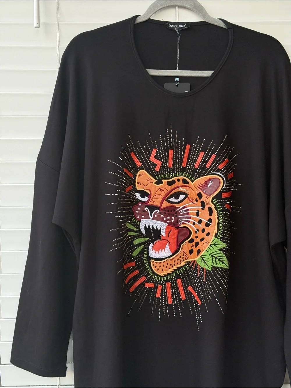 Darkwin By Darkmen NWT Black Oversized Graphic Tunic Dress Jaguar Leopard XL